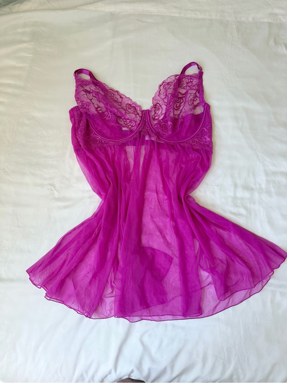 Sheer Lace Babydoll Chemise in Fuchsia